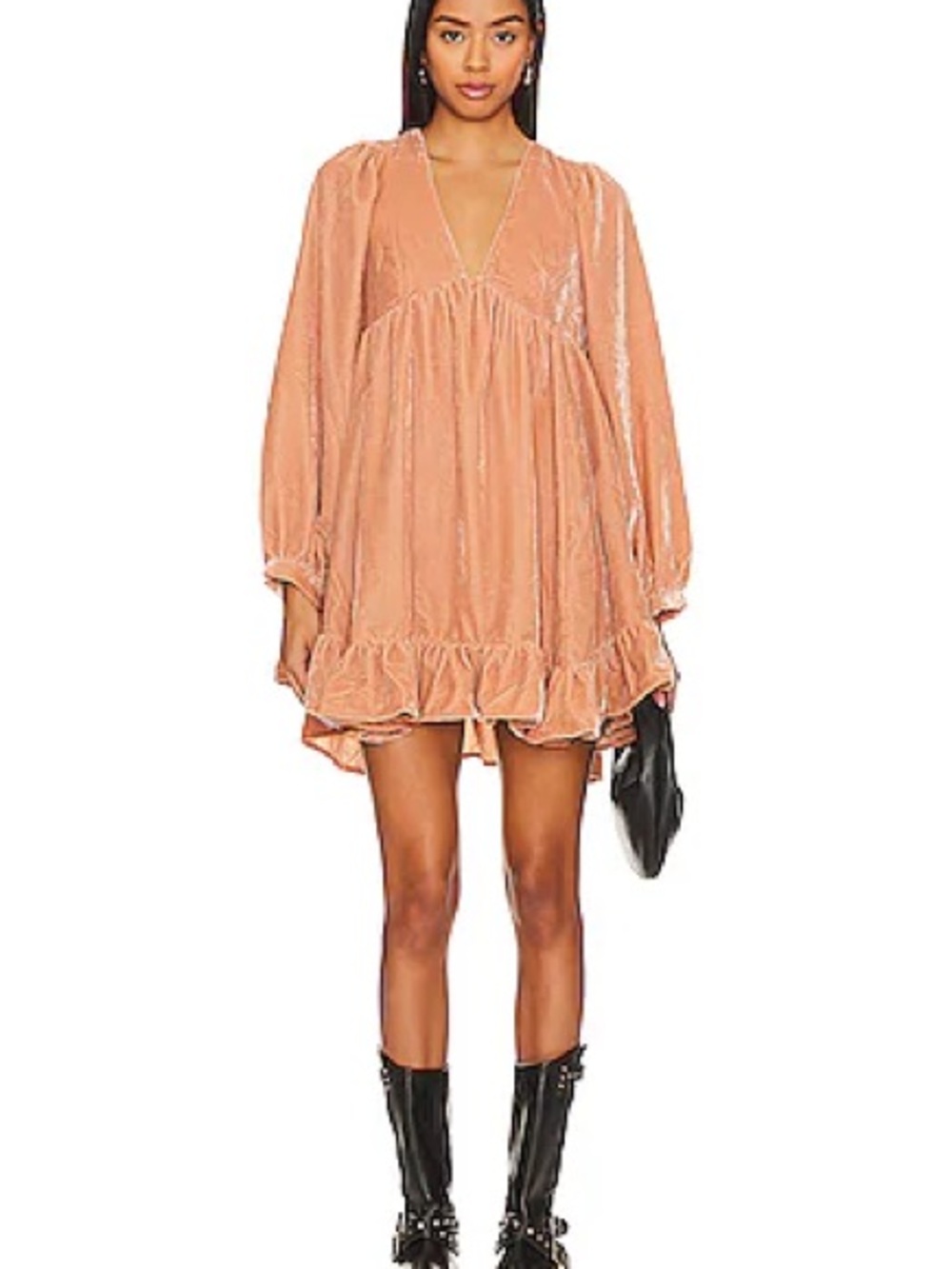 NEW WITH TAGS- sold out
Free People- Estella Velvet Mini Dress-V-Neck Ruffle - Picture 4 of 4